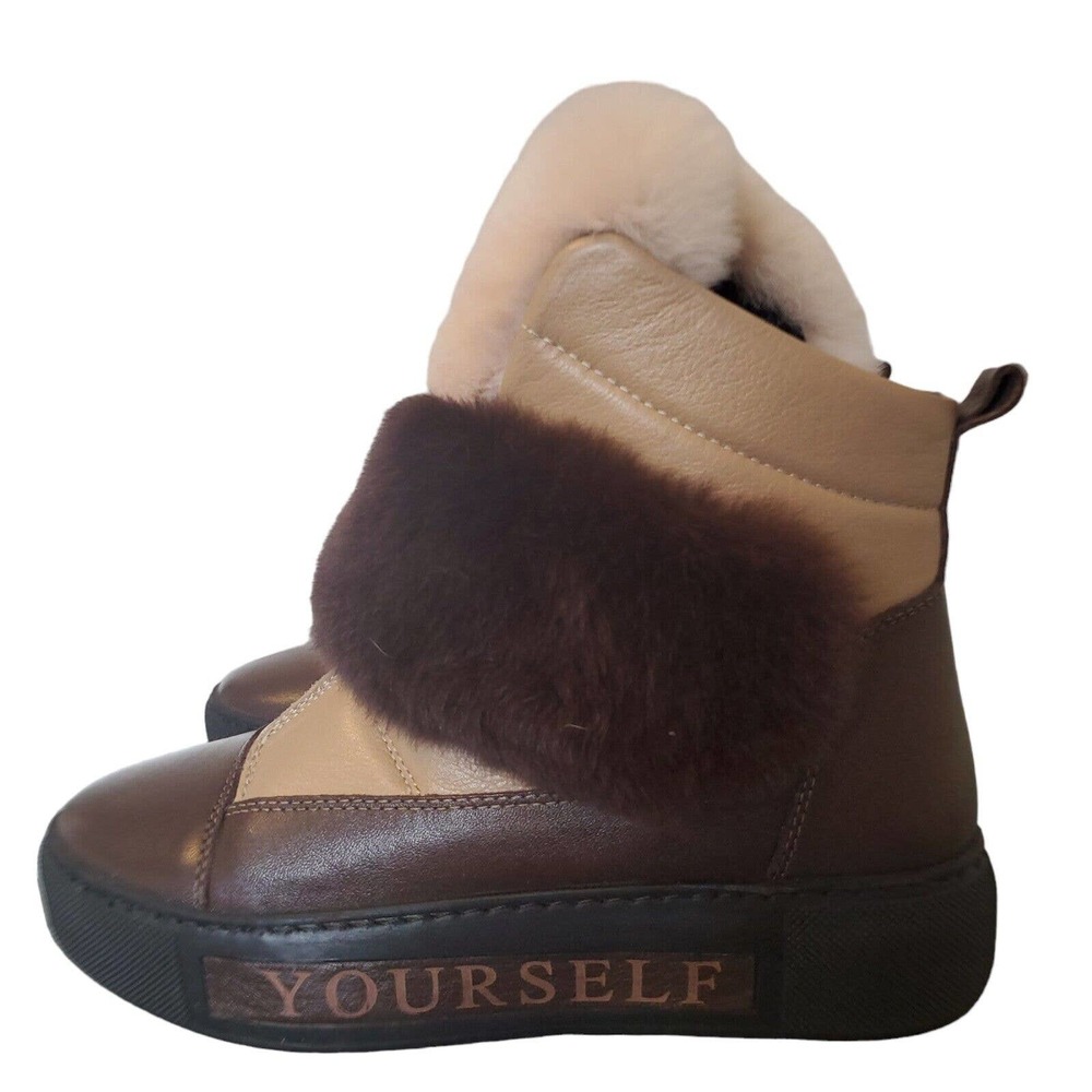 Poletto Fur Boots Size 36 Brown Cream Yourself Comfy Classy Warm